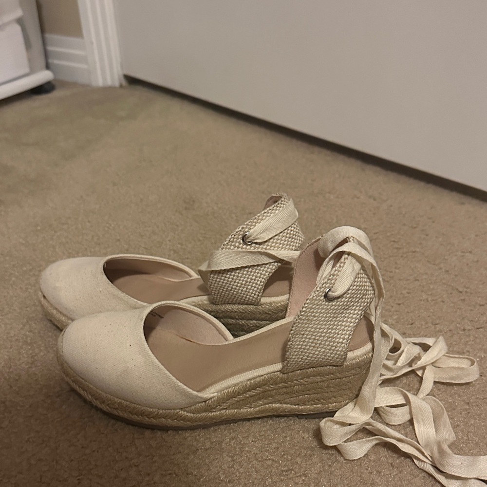 Urban Outfitters Cream Espadrille Wedges